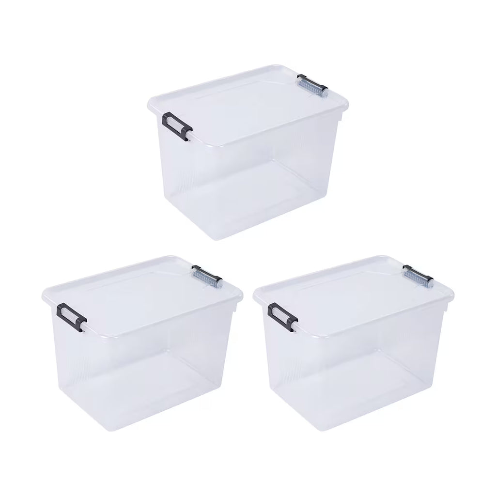 20L clear storage tub with grey clasp lid – plastic stackable storage container