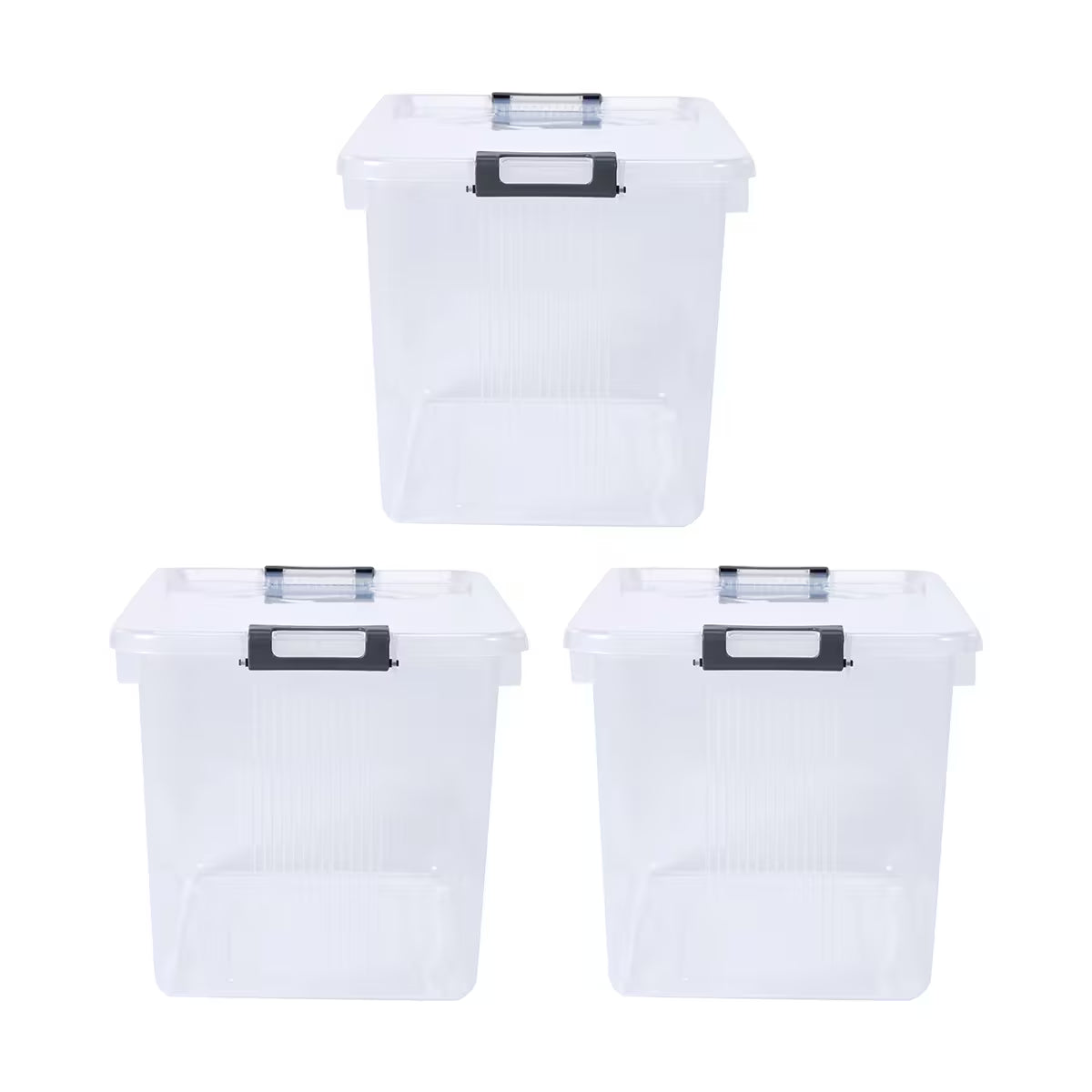 3 pack clear 20 litre plastic storage containers with grey lids – home and garage organisation