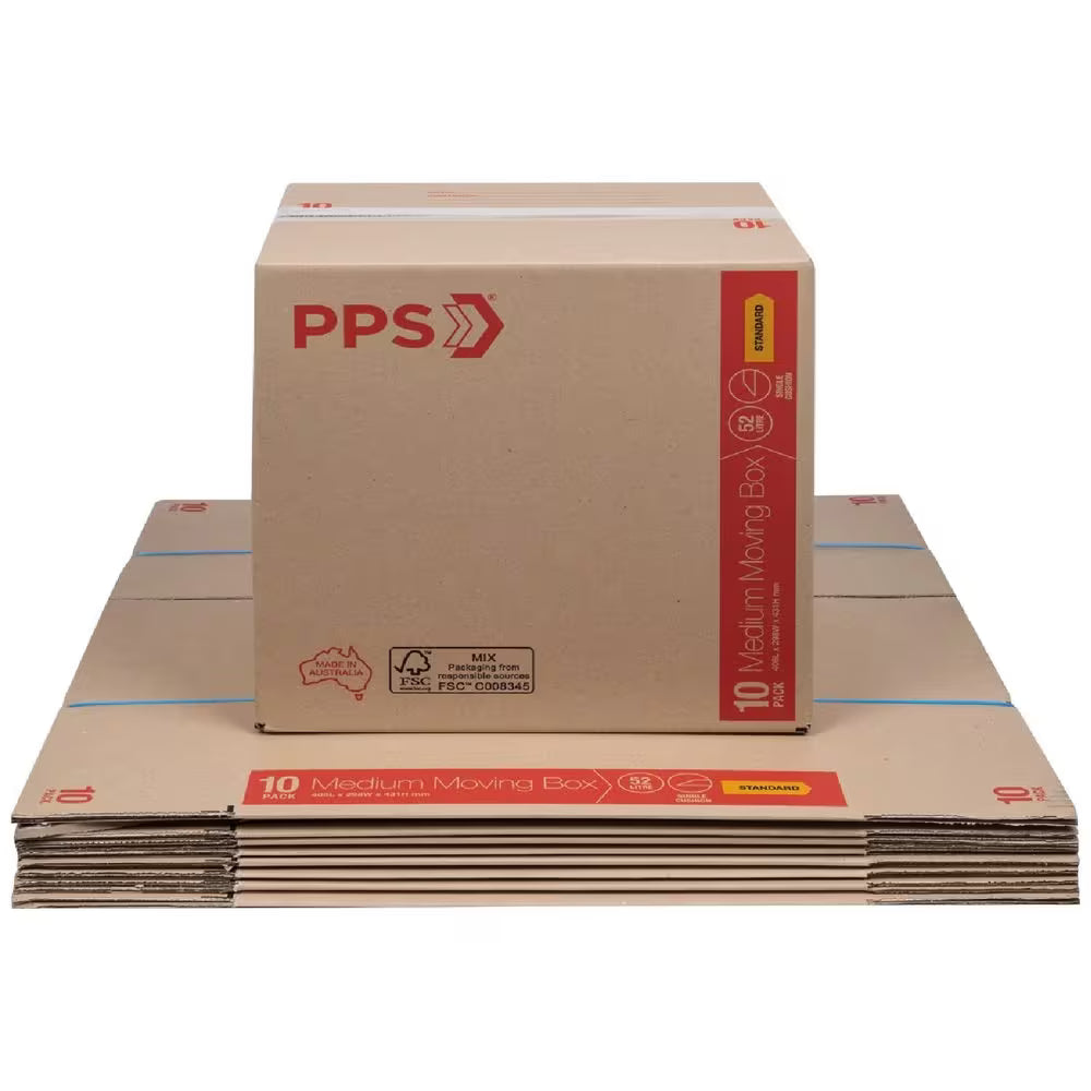 52L medium moving boxes 10 pack strong cardboard
