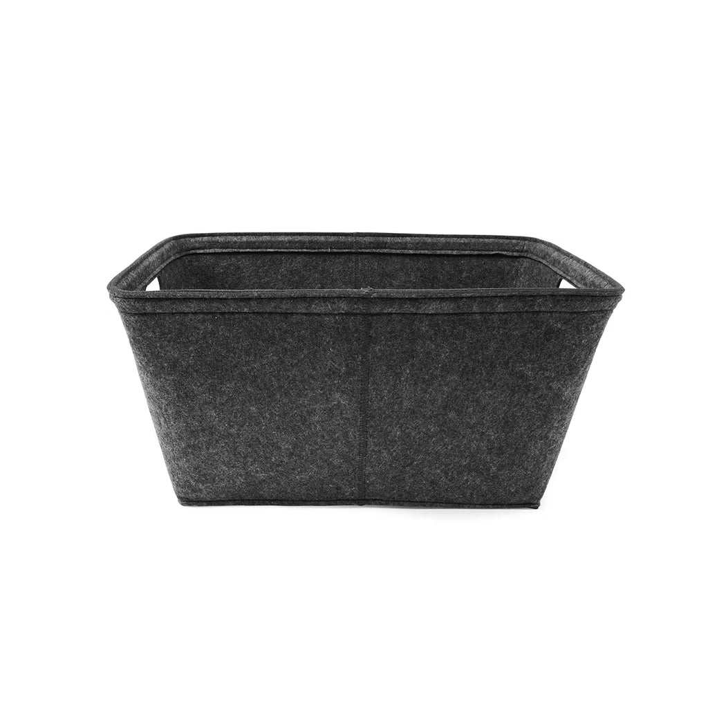 Charcoal felt storage tub with handles side view