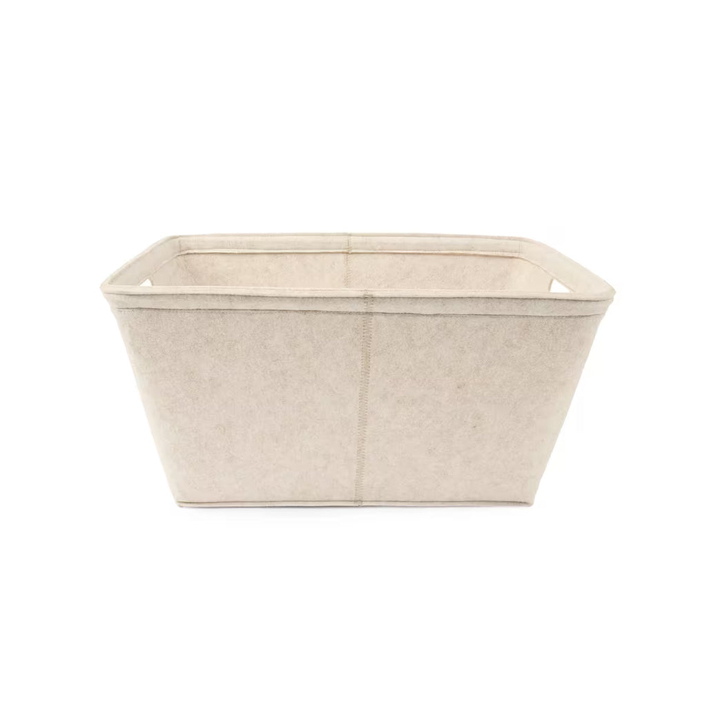 Felt storage tub beige side view – fabric organiser with handles