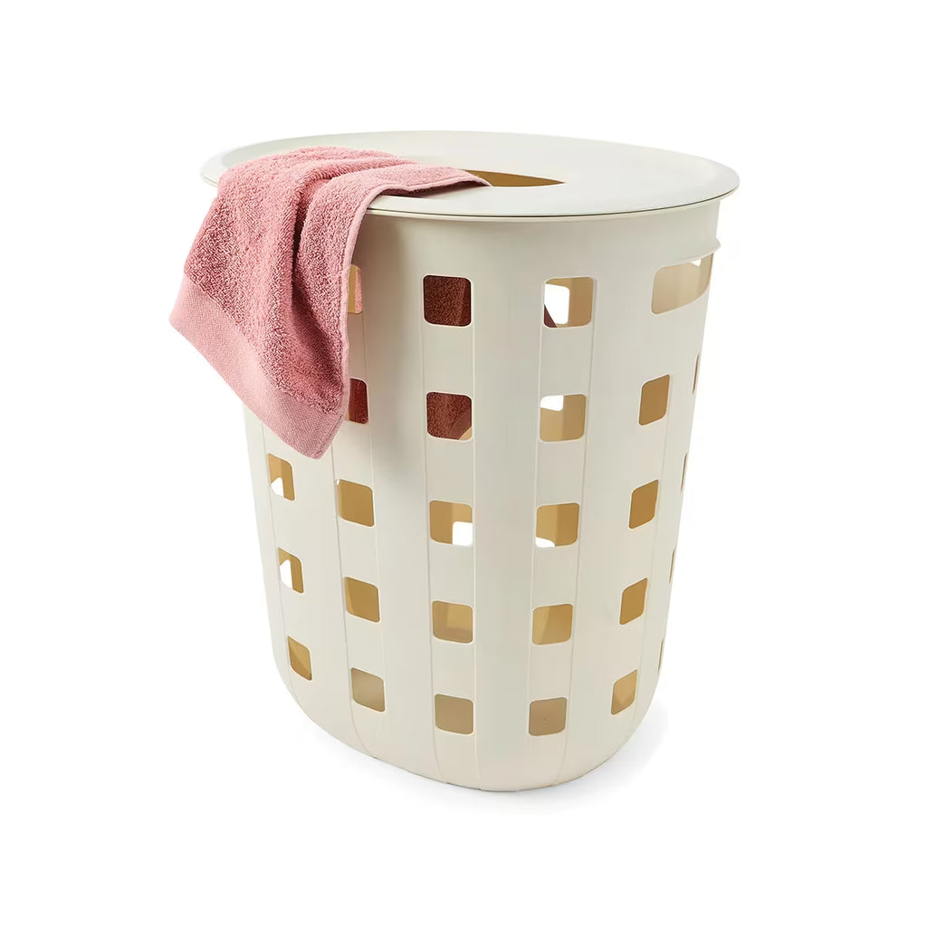 Large ventilated laundry bin beige