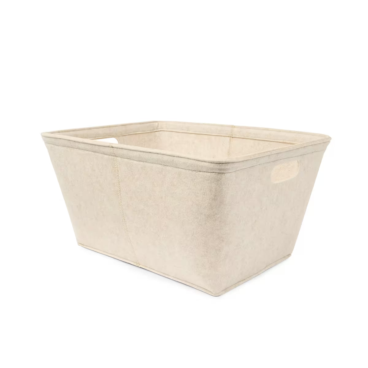Lifestyle image beige felt storage tub in bedroom – storage solution
