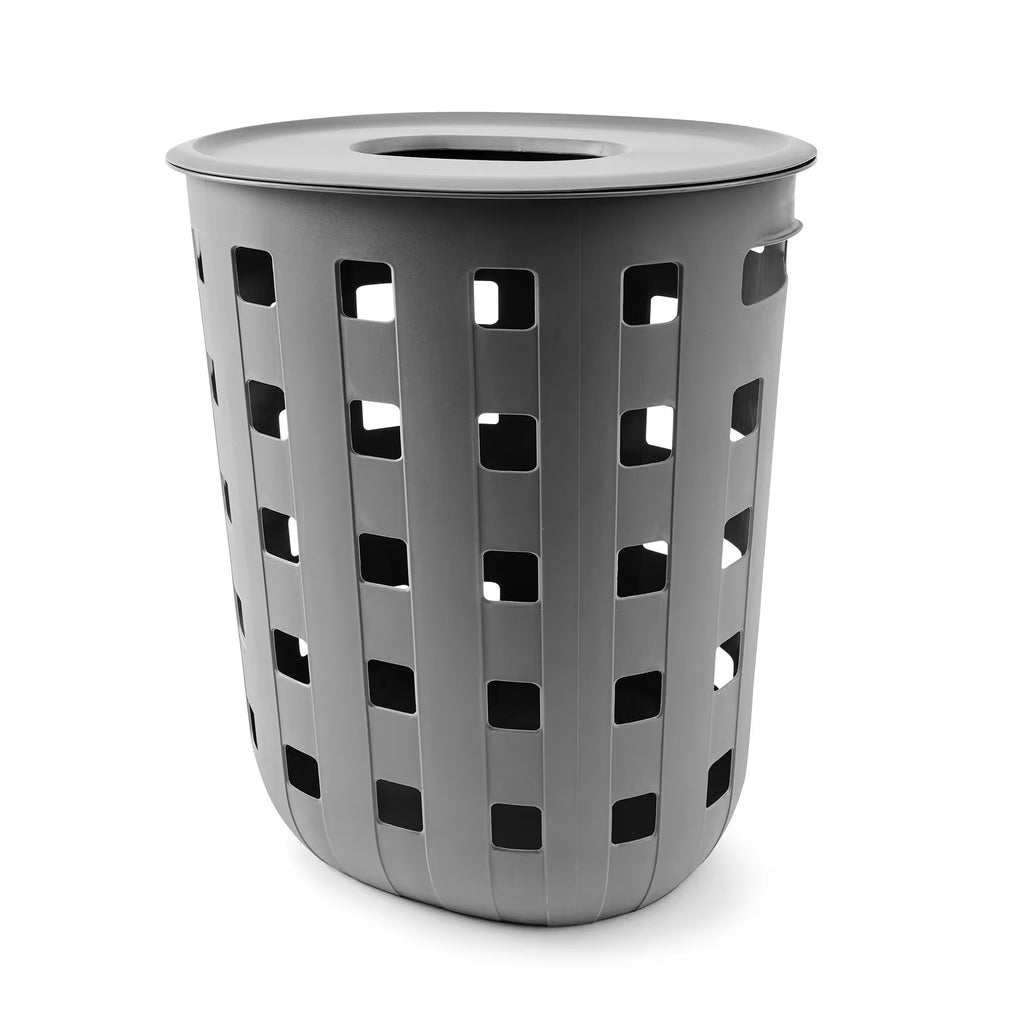 Plastic charcoal laundry hamper with lid