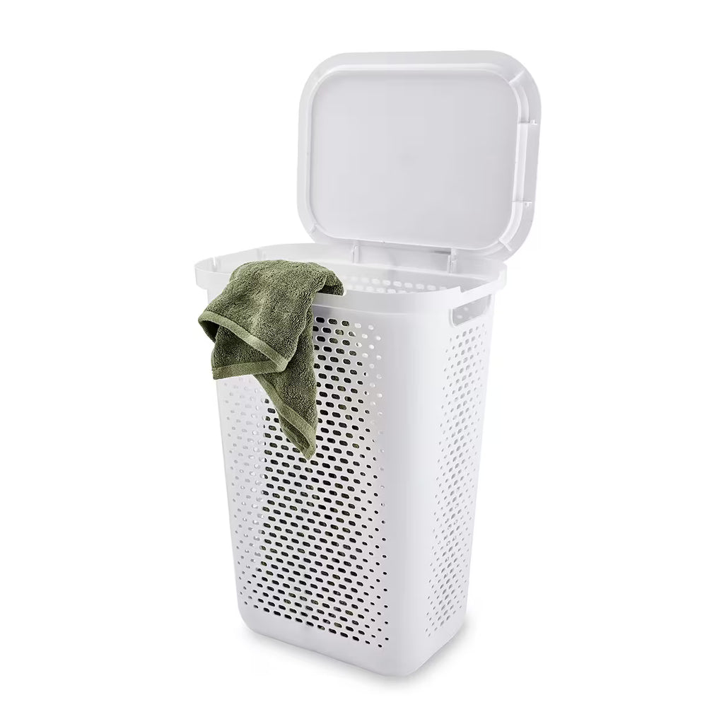Plastic laundry bin with flip lid