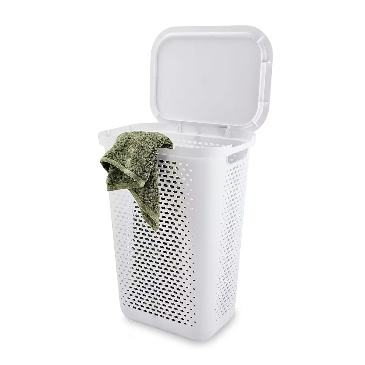 Plastic laundry bin with flip lid