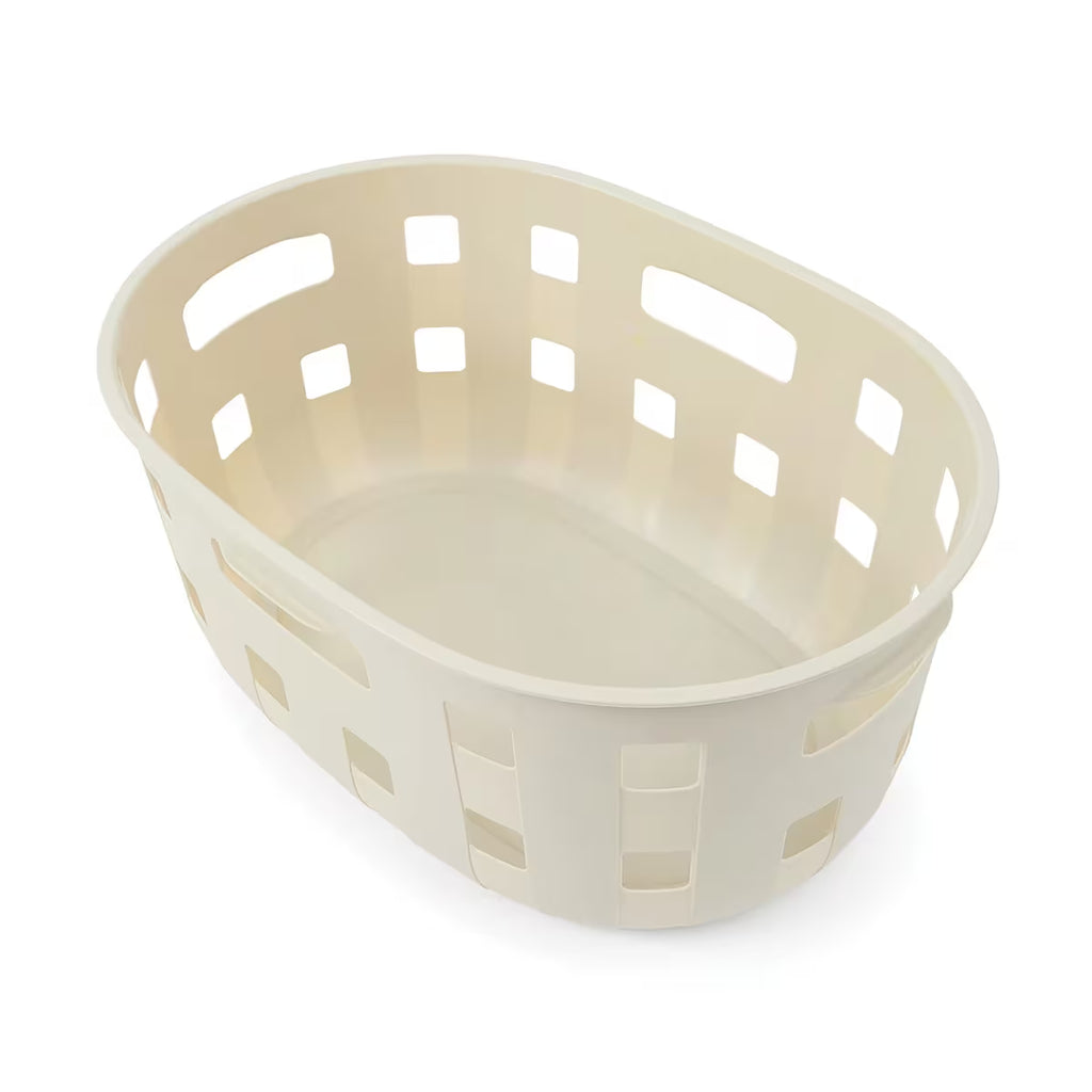 Plastic trellis laundry basket beige