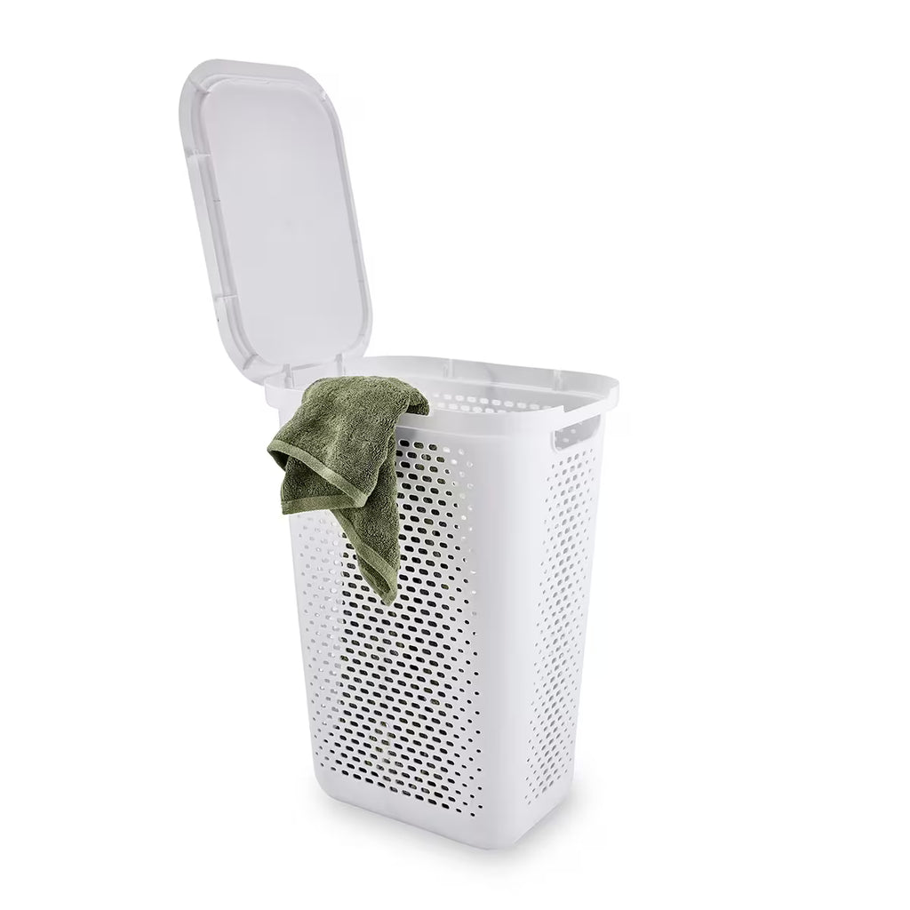 Tall white laundry hamper 60L