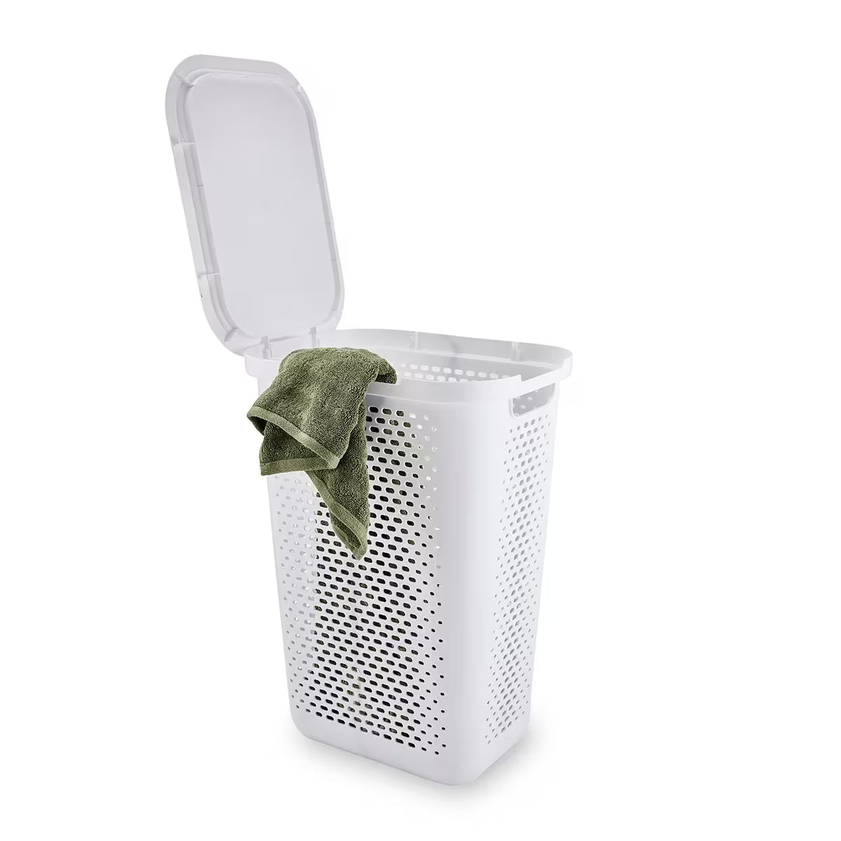 Tall white laundry hamper 60L